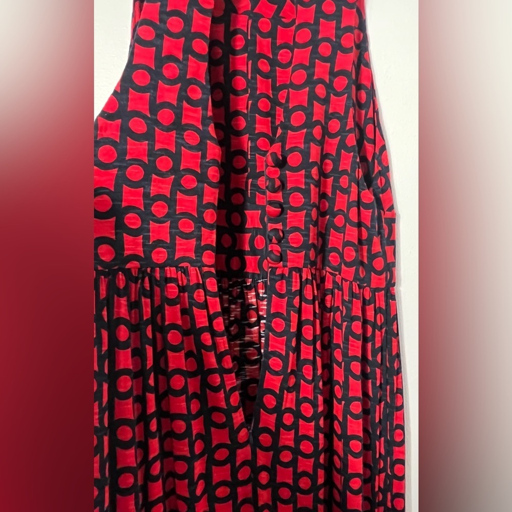 Milly Red and Blue Print Sleeveless Maxi Dress | Size L - Picture 4 of 11